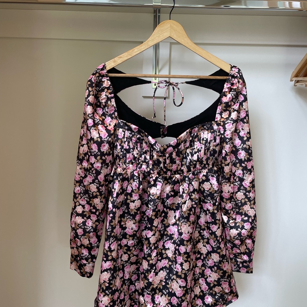 For Love And Lemons Floral Mini Dress - Black and Pink